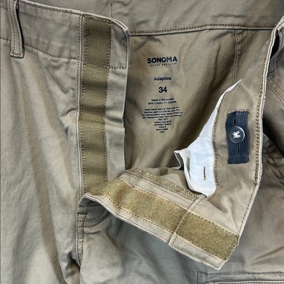 Sonoma Adaptive Men's Tan Cargo Shorts with Velcro "Zipper" Size 34 - Picture 8 of 9